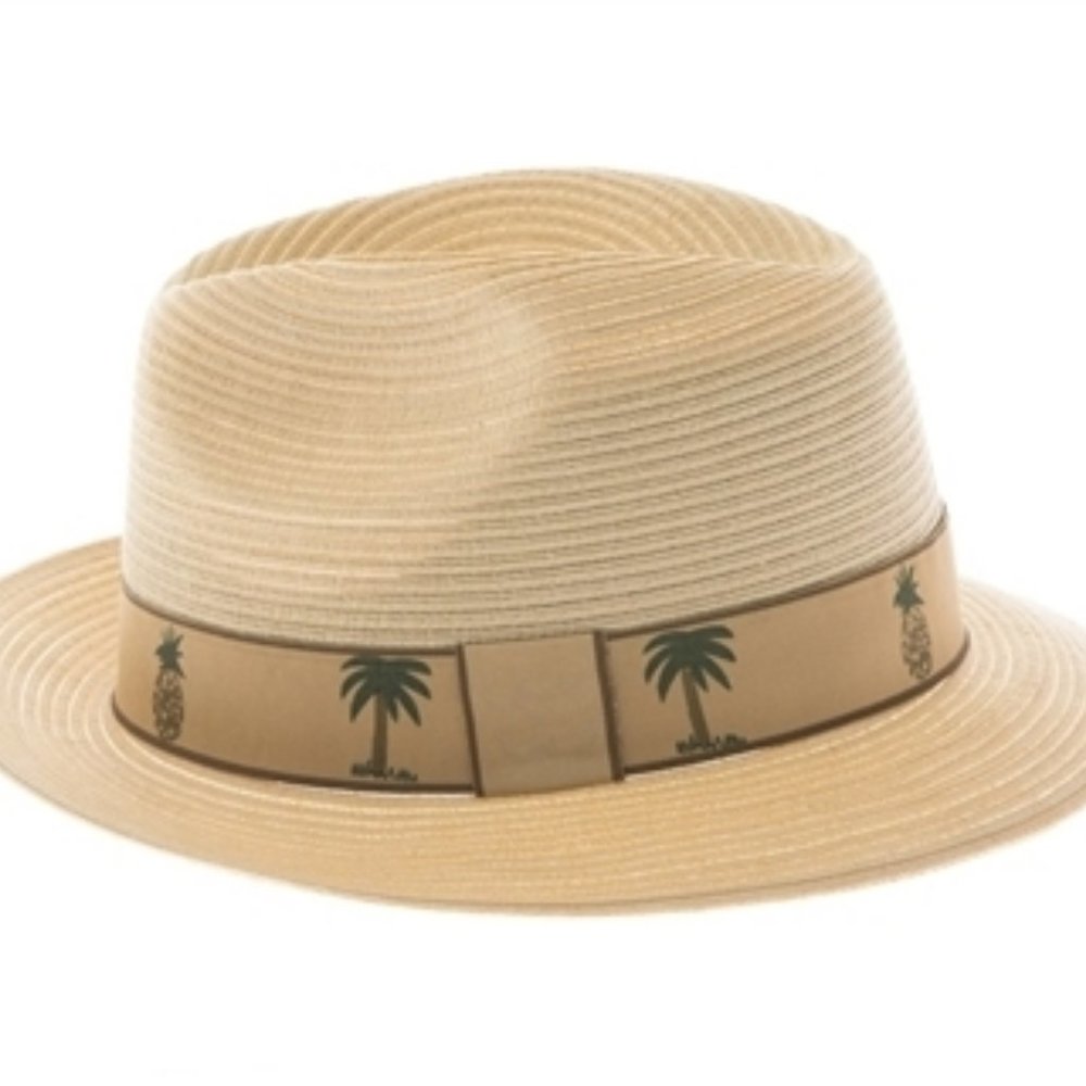 MENS TROPICAL PANAMA OR FEDORA HAT WITH PALM TREE